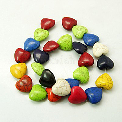 Kunsttürkisfarbenen Perlen Stränge, Herz, Mischfarbe, 16x16x8 mm, ca. 16 Stk. / Strang, 76 g / Strang, 6 Stränge / 500 g