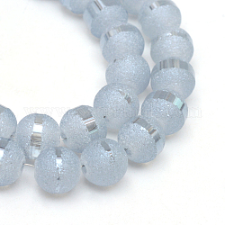 Electroplate Glass Bead Strands, Frosted, Rainbow Plated, Round, Light Steel Blue, 4~4.5mm, Hole: 1mm, about 100pcs/strand, 15.7 inch