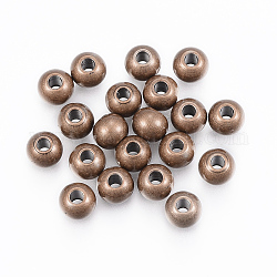 Perles en 304 acier inoxydable, ronde, cuivre rouge, 8x6.5mm, Trou: 3mm