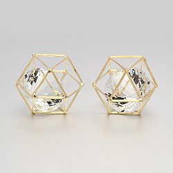 Laiton perles de polygone creux, avec des billes de verre flottant à l'intérieur, or, 13x13x17mm