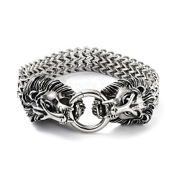 304 pulseras de cadena de espiga con cabeza de león de acero inoxidable para hombres y mujeres., plata antigua, 8-5/8 pulgada (22 cm) x1.45 cm