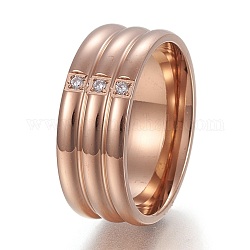 Anillos de dedo de 304 acero inoxidable, anillo de banda amplia, con diamante de imitación, cristal, tamaño de 6~10, oro rosa, 16~20mm