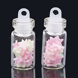 Handmade Polymer Clay Nail Art Decoration Accessories, with Glass Wishing Bottle and CCB Plastic Bottle Stopper, Star, Pink, 4.5~5x5~6x0.5~1mm, bottle: 27.5x11mm, hole: 3mm