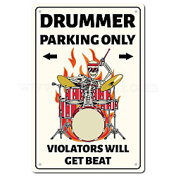 Eisenschild poster, für die wanddekoration zu hause, Rechteck mit dem Wort Drummer Parking Only, Schädelmuster, 300x200x0.5 mm