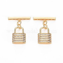 Brass Micro Pave Clear Cubic Zirconia Toggle Clasps, Nickel Free, Lock, Real 18K Gold Plated, 24mm, Lock: 15x11.5x4.5, Bar: 20x3x2, Jump Ring: 5x0.5, 3mm inner diameter