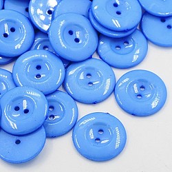 Boutons de couture en acrylique pour la création de costumes, boutons de chemise en plastique, 2-trou, teinte, plat rond, bleuet, 25x3mm, Trou: 2mm