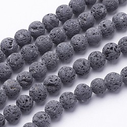 Brins de perles de lave naturelle non cirés, ronde, 6mm, Trou: 1mm, Environ 62 pcs/chapelet, 15.5 pouce