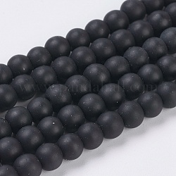 Synthétiques pierre noire brins de perles, mat, ronde, noir, taille: environ 6mm de diamètre, Trou: 1mm, Environ 64 pcs/chapelet, 15.7 pouce