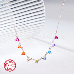Colorful Cubic Zirconia Diamond Pendant Necklace, with Rhodium Plated 925 Sterling Silver Chains, with S925 Stamp, Platinum, 15.75 inch(40cm)