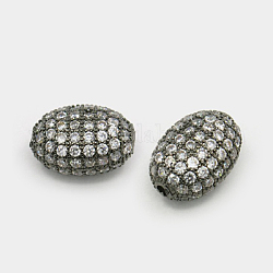 Perles de cubes zircone en laiton , ovale, gunmetal, 14x10mm, Trou: 1.5mm