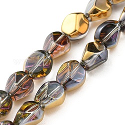 Brins de perles de verre transparentes à moitié plaquées par galvanoplastie, polygone facettes, or, 7.5x6x6.8mm, Trou: 1mm, Environ 90 pcs/chapelet, 26.85 pouce (68.2 cm)