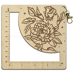 Righello per uncinetto con cornice quadrata in legno, calibro del ferro da maglia, rosa di giugno, 13x13x0.5cm
