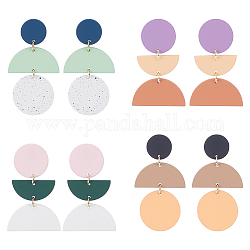 ANATTASOUL 4 Pairs 4 Style Polymer Clay Dangle Stud Earrings with 316 Surgical Stainless Steel Pins, Oval & Half Round, Mixed Color, 50~55x29.5~30mm, 1 Pair/style