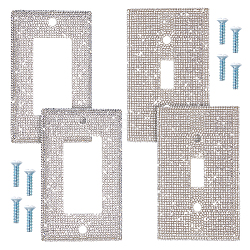 AHADEMAKER 4 Sets 2 Style Plastic Rhinestone Receptacle Outlet Wall Plate, Electrical Outlet Cover, with Screws, Rectangle, Crystal, 73x118x7mm, Hole: 4mm, Inner Diameter: 10.5~33x23.5~67mm, 2 sets/style