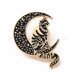 Mond mit Katze Emaille-Pin, Cartoon-Brosche aus goldener Legierung für Rucksackkleidung, Schwarz, 35x31x1.5 mm
