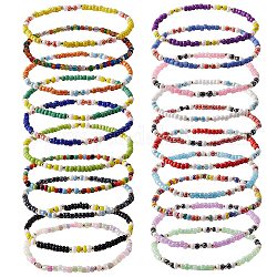 Карамельный цвет стеклянный бисер стрейч ножные браслеты для девочек женщин, разноцветные, внутренний диаметр: 2-3/4 дюйм (7 см), 20 шт / комплект