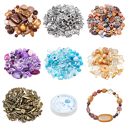 Nbeads kit de fabrication de bracelets sur le thème bohème à faire soi-même, y compris les perles acryliques, forme mixte, fil élastique, couleur mixte, 4~30x0.8~29x0.8~14mm, Trou: 1.2~6mm