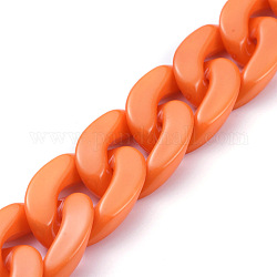 Handmade Opaque Acrylic Curb Chains, Twisted Chain, Oval, for Jewelry Making, Orange, Link: 30x21x6mm, 39.37 inch(1m)/strand