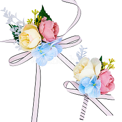 Craspire 2 pièces 2 styles tissu en soie et plastique imitation fleur poignet corsage et corsage boutonnière, pour le mariage, décorations de fête, colorées, 675~130x8.5~100x0.2~54mm, 1pc / style