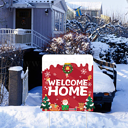 Plastic Yard Signs Display Decorations, for Outdoor Garden Decoration, Christmas Theme, WELCOME HOME, Indian Red, 360x350x4mm