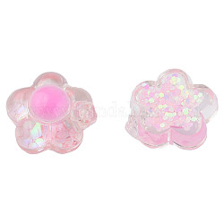 Transparent Epoxy Resin Cabochons, with Paillettes, Flower, Pink, 20x19x11mm