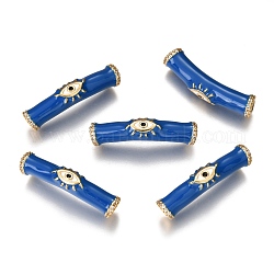 Messing-Mikro pflastern klare Zirkonia Rohr Perlen, langlebig plattiert, mit Emaille, Röhre mit Auge, echtes 18k vergoldet, Blau, 32x7 mm, Bohrung: 3.2 mm, 7 mm Durchmesser