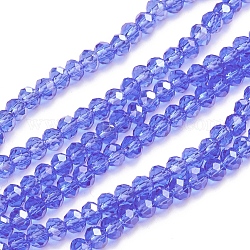 Glass Beads Strands, Pearl Luster Plated, Crystal Suncatcher, Faceted Rondelle, Royal Blue, 4x3mm, Hole: 1mm, about 140~145pcs/strand, 18.9inch