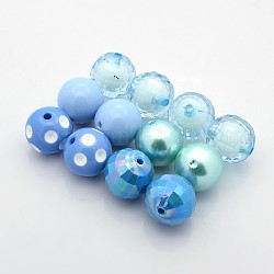 Round Chunky Bubblegum Acrylic Beads, Imitation Pearl & AB Color & Opaque & Bead in Bead Style, Sky Blue, 20mm, Hole: 2~3mm, 5pcs/set