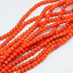 1 fil de perles synthétiques turquoises rondes colorées orange rouge, 4mm, Trou: 1mm, Environ 110 pcs/chapelet, 15.6 pouce