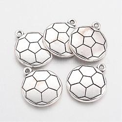 Tibetan Style Alloy FootBall/Soccer Ball Hobby Pendants, Sports Charms, Lead Free & Cadmium Free, Antique Silver, 22x18.5x3.5mm, Hole: 2mm, about  120pcs/500g