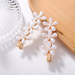 Triple Flower Resin Imitation Pearl Alligator Hair Clips, with Iron Clip, Hair Accessories for Girls Women, Ghost White, 65~67x22~24mm