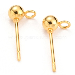 304 Stainless Steel Ball Post Stud Earring Findings, with Loop and 316 Surgical Stainless Steel Pin, Real 18k Gold Plated, 15x7x4mm, Hole: 1.8mm, Pin: 0.8mm