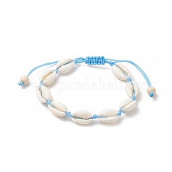 Armband aus geflochtenen Perlen aus Naturmuschel und synthetischem Türkis für Damen, Deep-Sky-blau, Innendurchmesser: 1-3/4~3-1/8 Zoll (4.5~7.9 cm)