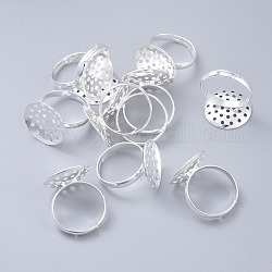 Composants d'anneau ajustable en laiton, des bases annulaires perforés, sans nickel, couleur argentée, 17mm, Plateau: 18 mm