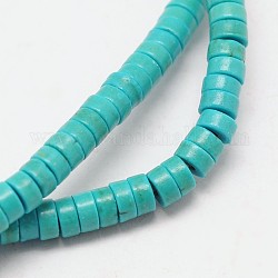Teints perles synthétiques turquoise brins, perles heishi, Plat rond / disque, turquoise, 5x2~3mm, Trou: 1mm, Environ 150 pcs/chapelet, 15.7 pouce