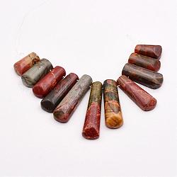 Natural Picasso Stone/Picasso Jasper Beads Strands, Graduated Fan Pendants, Focal Beads, 16~39x9.5~10x5mm, Hole: 1mm, 11pcs/strand, 3.27 inch
