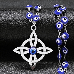 Edelstahl-Hexenknoten-Wicca-Symbol-Anhänger-Halsketten, mit Emaille-Evil-Eye-Gliederketten, Edelstahl Farbe, 15.75 Zoll (40 cm)