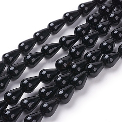 Grado de hebras naturales de cuentas de ágata negra, teñido y climatizada, gota, 12x8mm, agujero: 1 mm, aproximamente 33 pcs / cadena, 15.3 pulgada (39 cm)