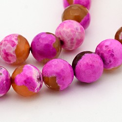 Fili di perle tonde sfaccettate di agata naturale sfaccettata, tinto, grado a, fucsia, 8mm, Foro: 1 mm, circa 47pcs/filo, 15 pollice