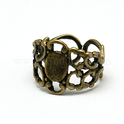 Laiton composants d'anneau en filigrane, réglable, bronze antique, 18mm, Plateau: 8.5x6.6 mm
