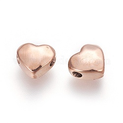 Revestimiento iónico (ip) 304 perlas de acero inoxidable, corazón, pulido manual, oro rosa, 7.5x8.5x4mm, agujero: 1.5~1.6 mm