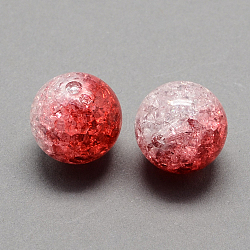Two Tone Transparent Crackle Acrylic Beads, Half Spray Painted, Round, Red, 8mm, Hole: 2mm, about 1892pcs/500g