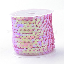 Perle di paillette in plastica ecologica, perle di paillettes, accessori dell'ornamento, ab colore, rotondo e piatto, perla rosa, 6mm, circa 5m/rotolo