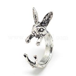 調節可能な合金バニーカフ指輪  ウサギの形  サイズ7  アンティークシルバー  17mm