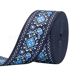 Fingerinspire 5 ярд полиэстеровые ленты с вышивкой в этническом стиле, жаккардовая лента, цветочным узором, королевский синий, 1-1/2 дюйм (38 мм)