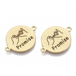 201 Stainless Steel Enamel Links connectors, for Valentine's Day, Flat Round with Hands and Word Promise, Black, Golden, 16x21x1mm, Hole: 1.4mm