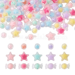Beadthoven 120pcs 3 perles acryliques transparentes de style, mat, Perle en bourrelet, bonbons & ondulé rond & étoile, couleur mixte, 40 pièces / style