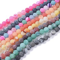 Chapelets de perle en agate naturelle patinée, teints et chauffée, mat, ronde, couleur mixte, 10~10.5mm, Trou: 1.2mm, Environ 38 pcs/chapelet, 14.96 pouce (38 cm)