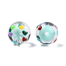 Transparent Acrylic Enamel Beads, Bead in Bead, Round, Pale Turquoise, 14~15x13mm, Hole: 2mm