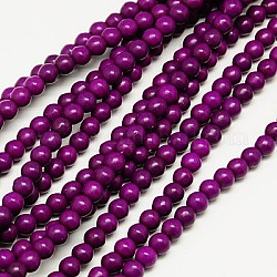 1 Strang gefärbt lila roundsynthetic türkisfarbenen Perlen Stränge, 4 mm, Bohrung: 1 mm, ca. 110 Stk. / Strang, 15.6 Zoll